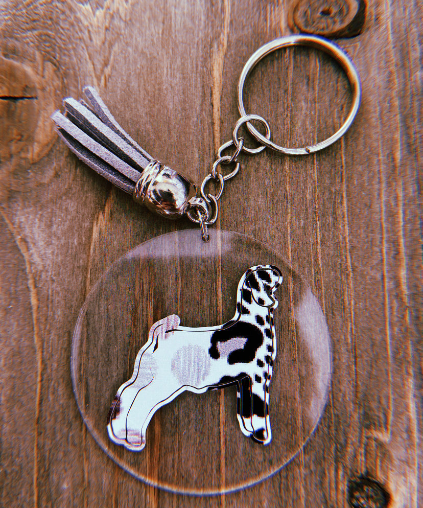 Crazy Zoo Print Goat Clear Circle Keychain