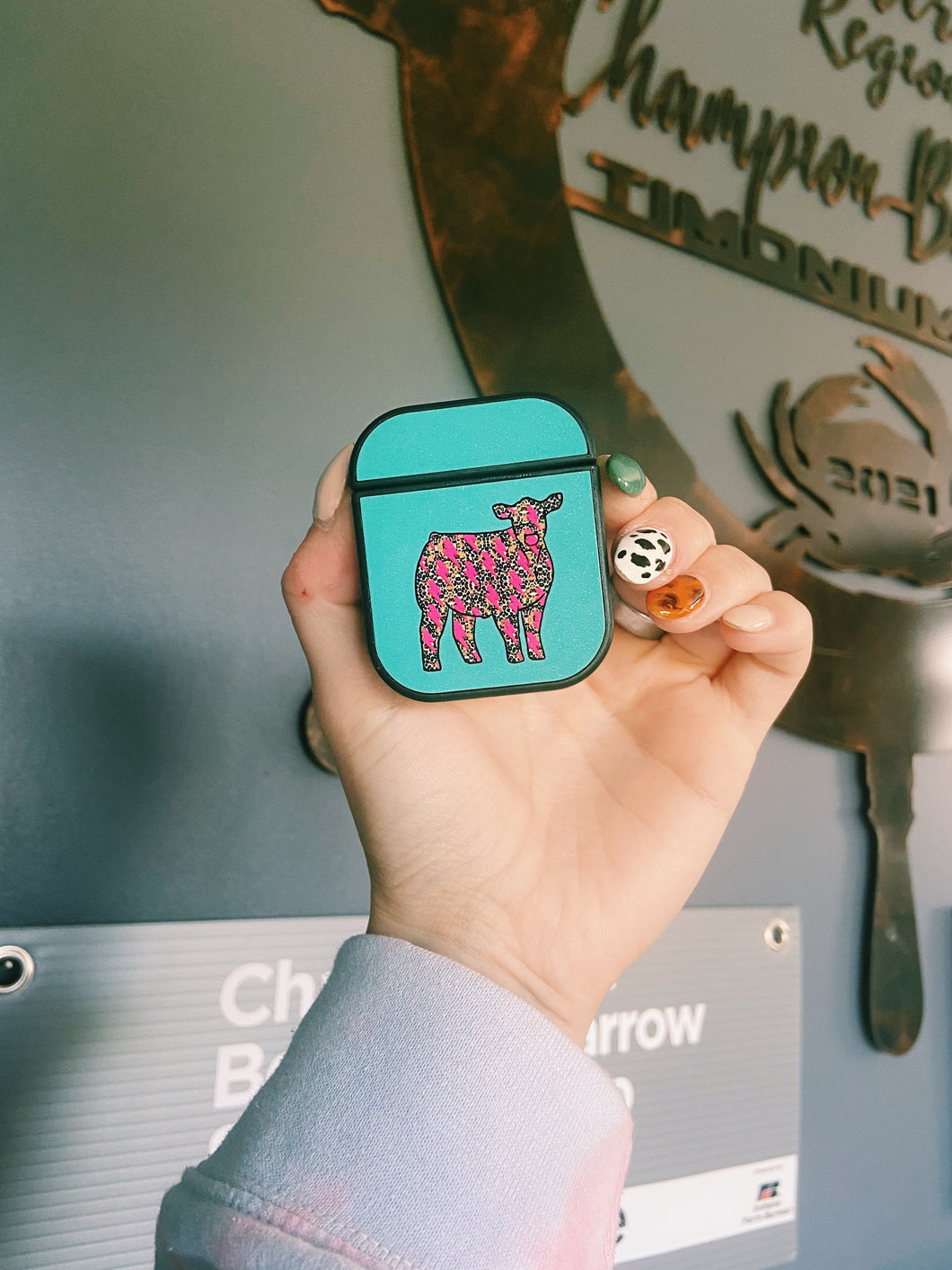 Teal & Cheetah Lightning Bolt Cow AirPod Cases