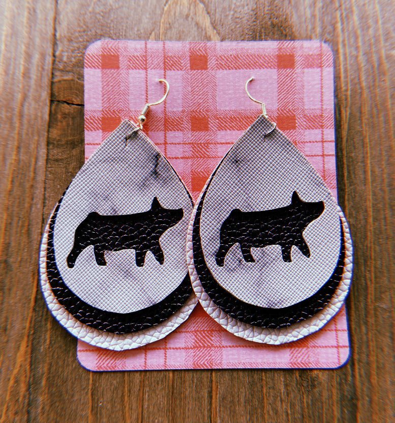 White Marble Pig Teardrop Shaped Earrings