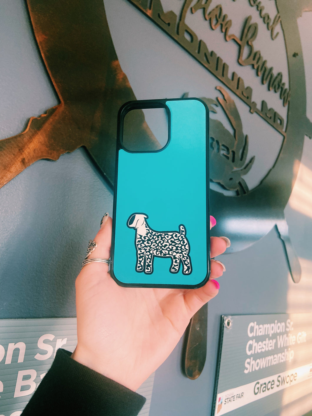 Blue Cheetah Print Goat iPhone 13 Pro Case