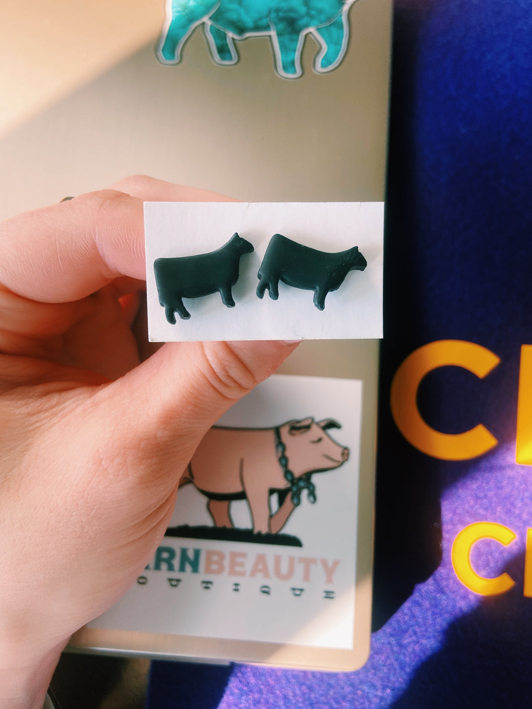 Black Cow Clay Stud Earrings