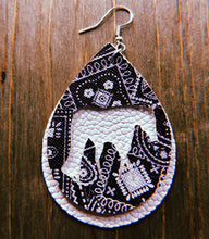 Load image into Gallery viewer, Black Paisley Horse Teardrop Shaped Earrings
