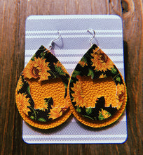 Load image into Gallery viewer, Black Sunflower Cow Teardrop Shaped Earrings
