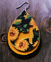 Load image into Gallery viewer, Black Sunflower Goat Teardrop Shaped Earrings

