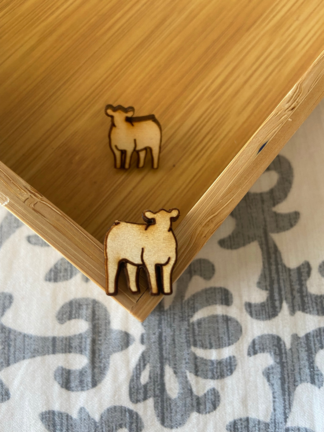 Natural Cow Wooden Stud Earrings