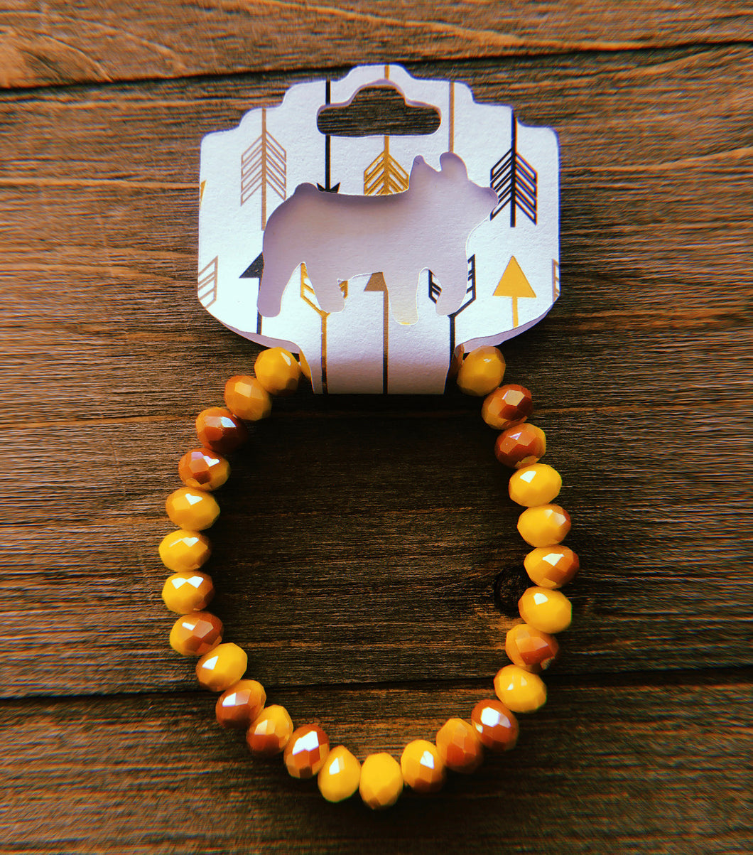 Mustard Yellow & Rusty Burnt Orange Adjustable Beaded Bracelet