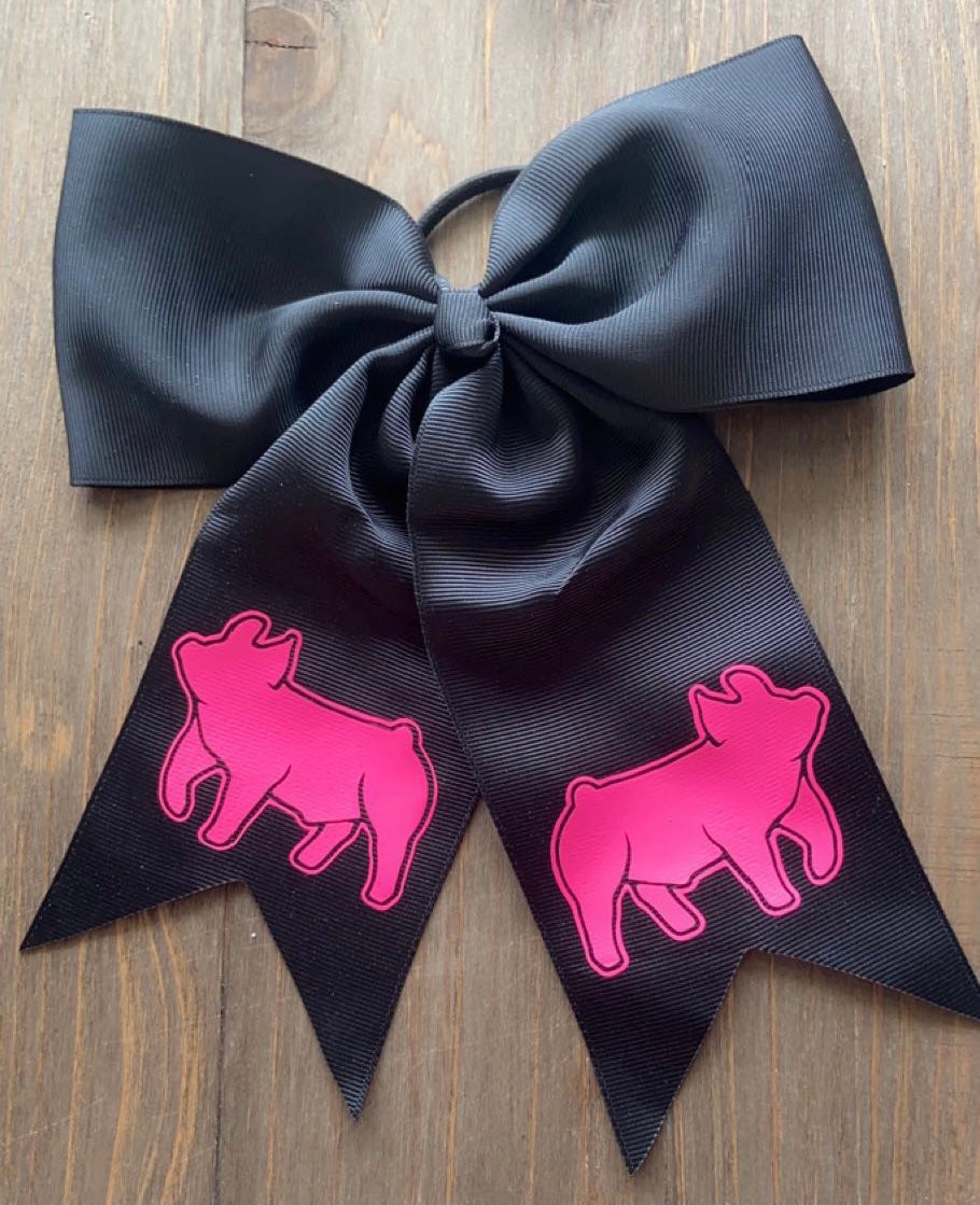 Black & Hot Pink Pig Hair Tie Bow