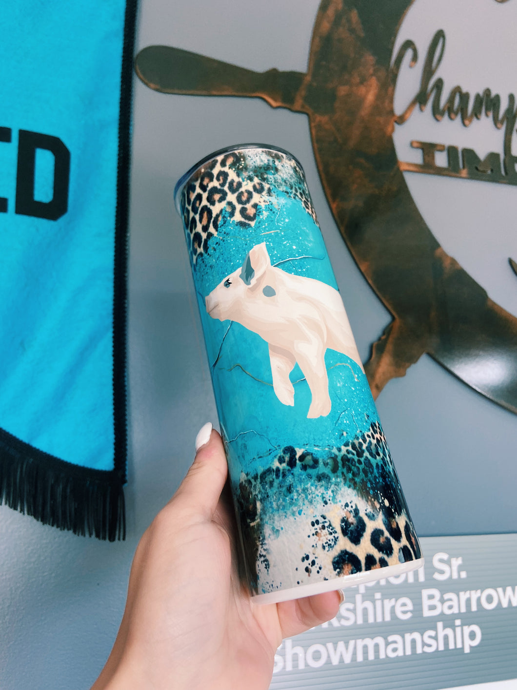 Distressed Cheetah Print & Turquoise Crossbred Tumbler