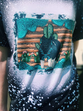 Load image into Gallery viewer, Cactus &amp; Turquoise Bleached Black T-Shirt
