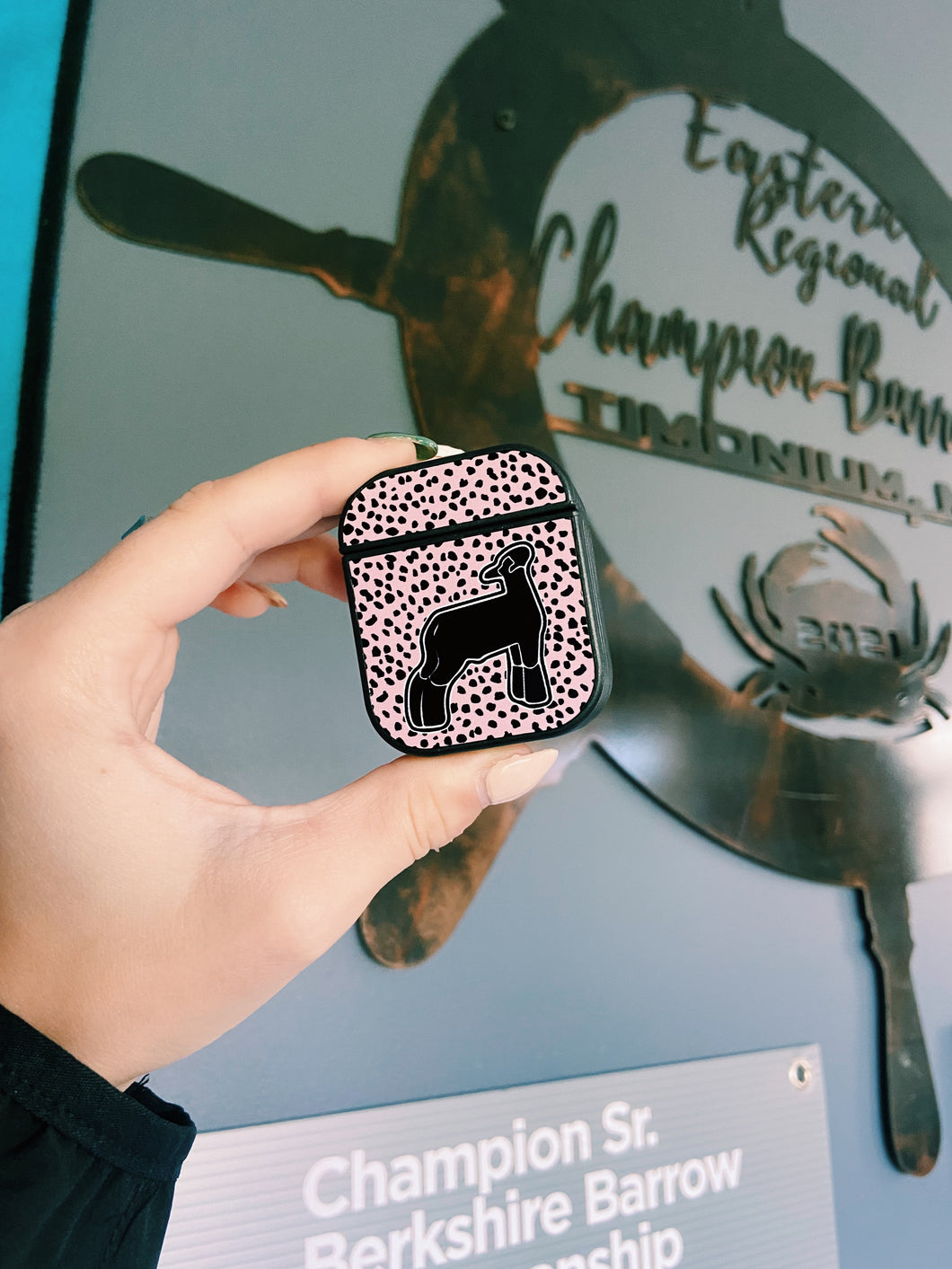 Light Pink & Black Dotted Lamb AirPod Cases