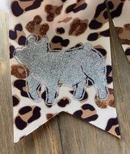 Load image into Gallery viewer, Cheetah &amp; Sparkly Silver Pig Hair Tie Bow
