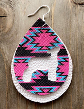 Load image into Gallery viewer, Vibrant Blue, Hot Pink &amp; Dark Brown Aztec Lamb Teardrop Shaped Earrings
