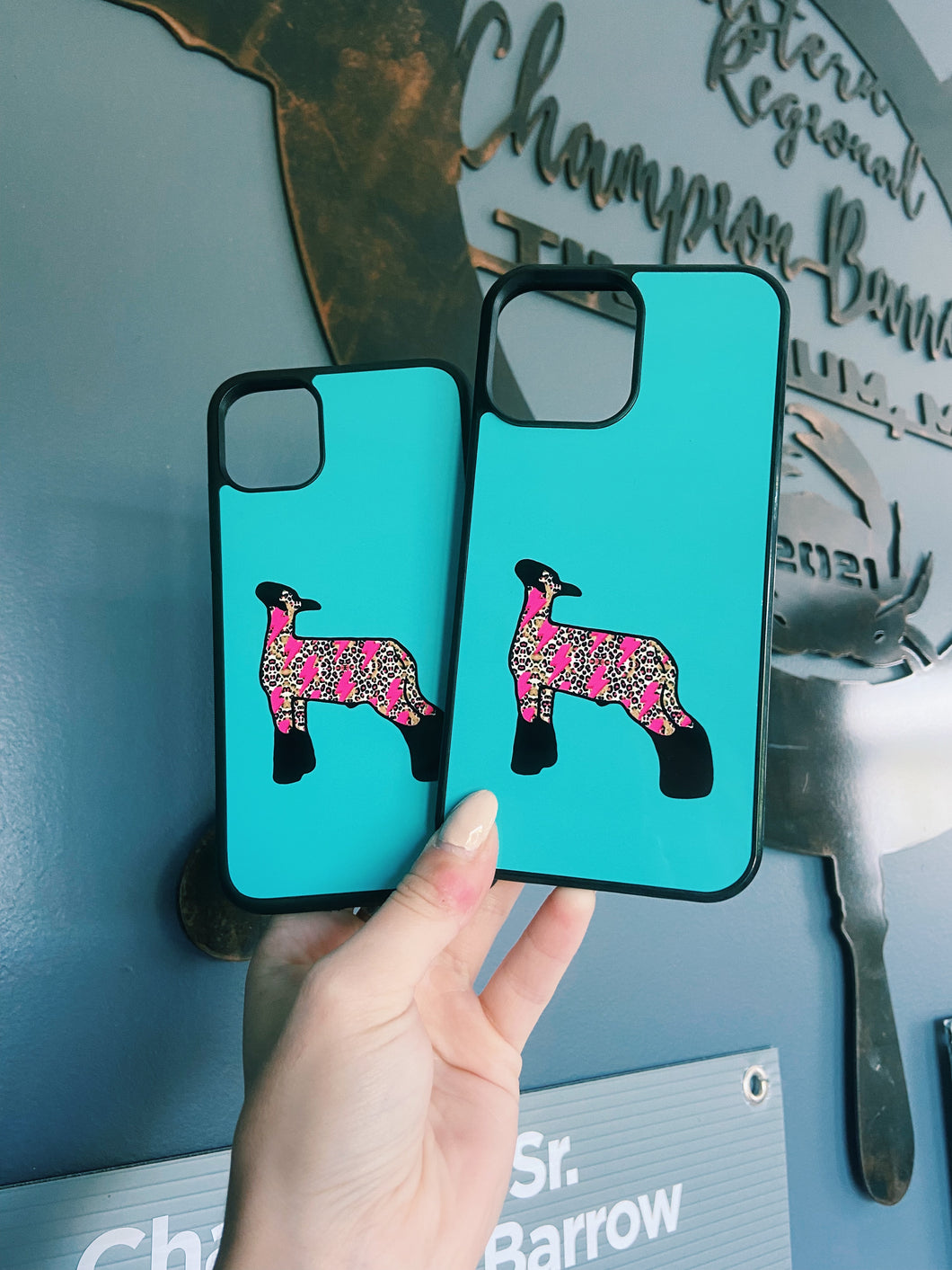 Teal & Cheetah Print Lightning Bolt Lamb Phone Cases