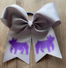 Load image into Gallery viewer, Grey &amp; Purple Pig Hair Tie Bow
