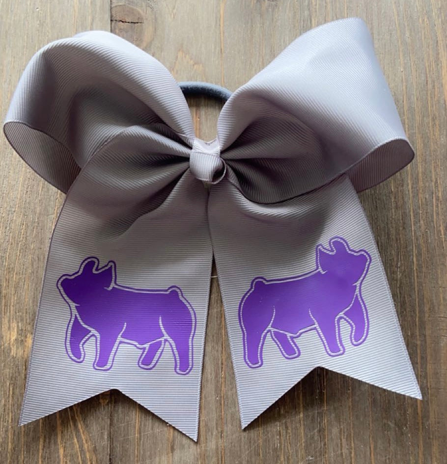 Grey & Purple Pig Hair Tie Bow