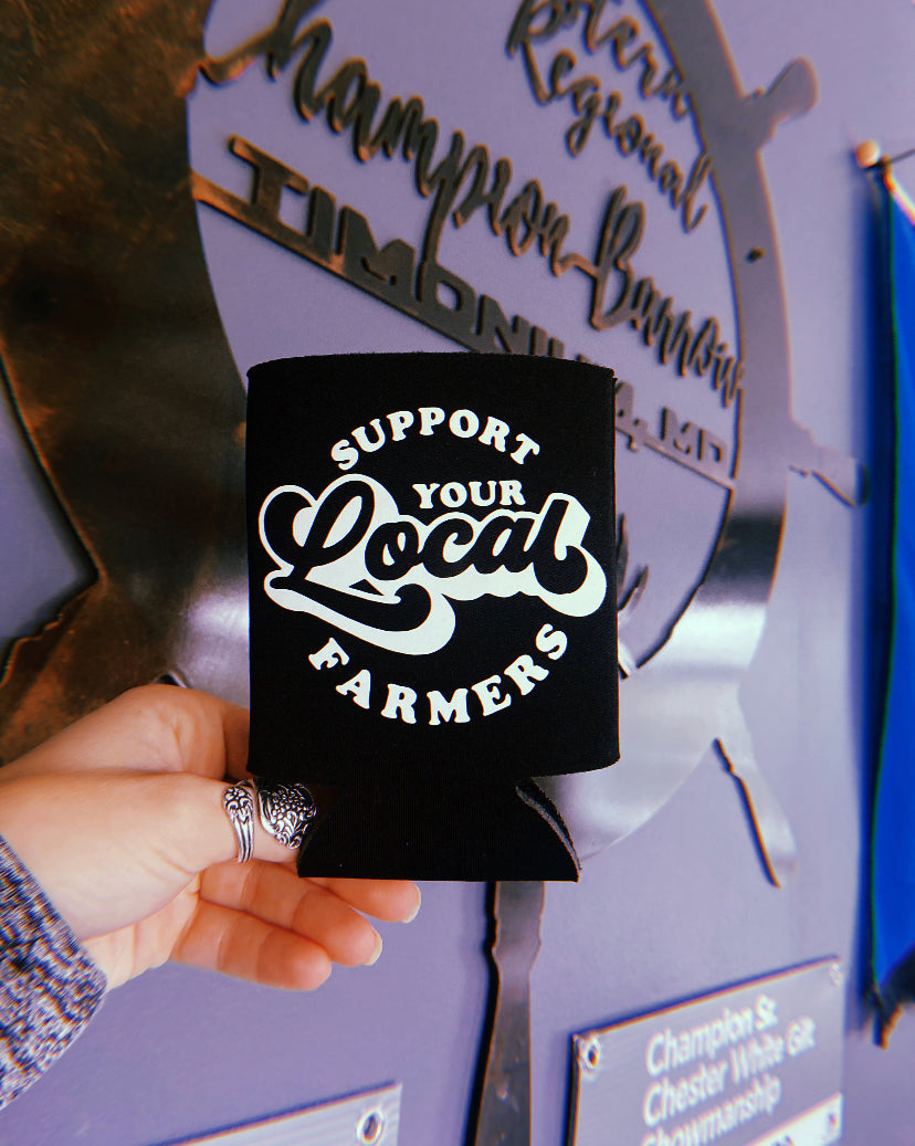 Support Your Local Farmers Regular Black Can Koozie