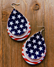 Load image into Gallery viewer, Red, White, &amp; Blue Teardrop Shaped Earrings
