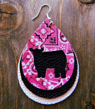 Load image into Gallery viewer, Pink Paisley Cow Teardrop Shaped Earrings
