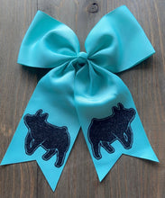 Load image into Gallery viewer, Teal &amp; Sparkly Black Pig Hair Tie Bow
