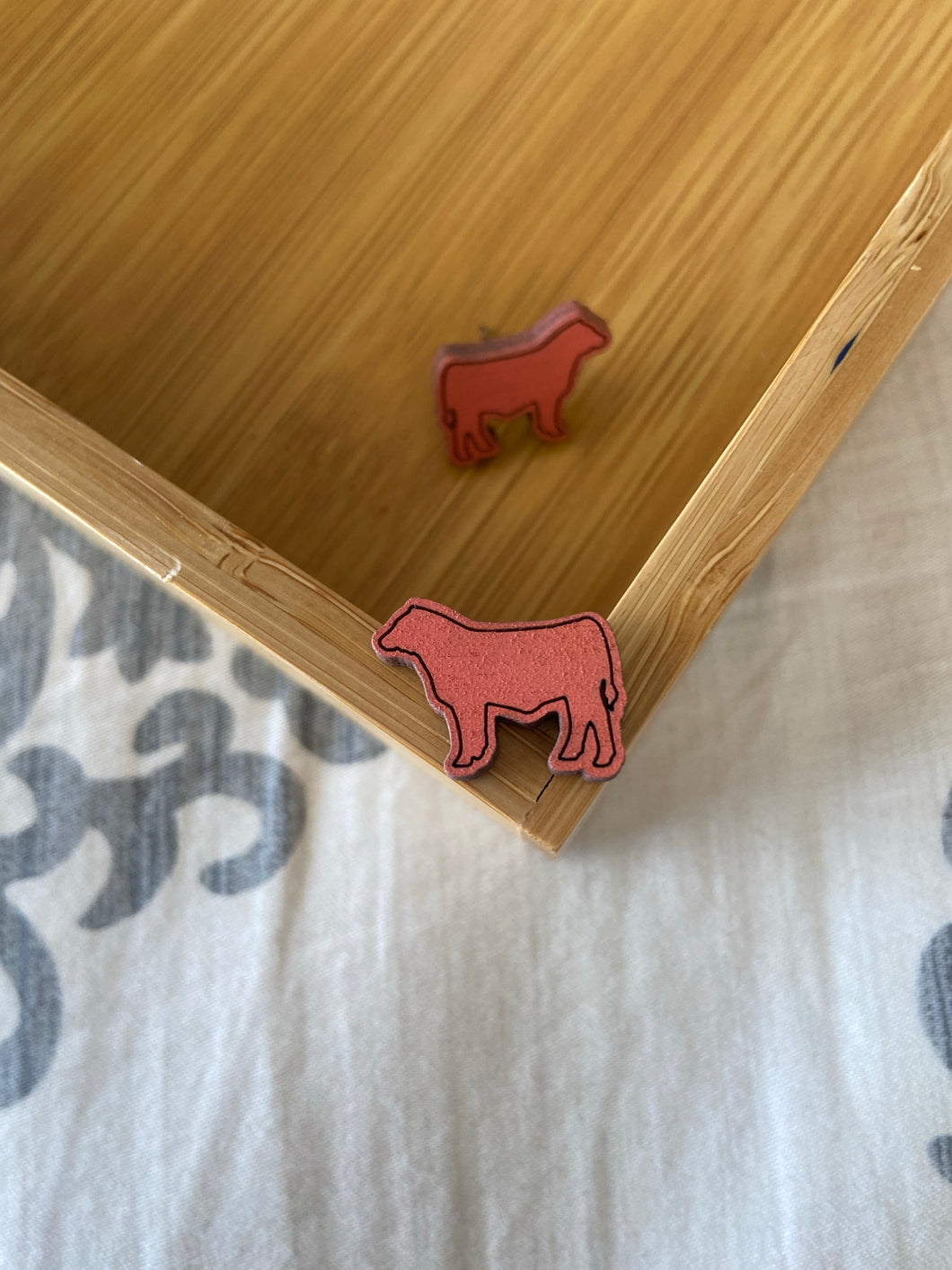 Peach Steer Wooden Stud Earrings