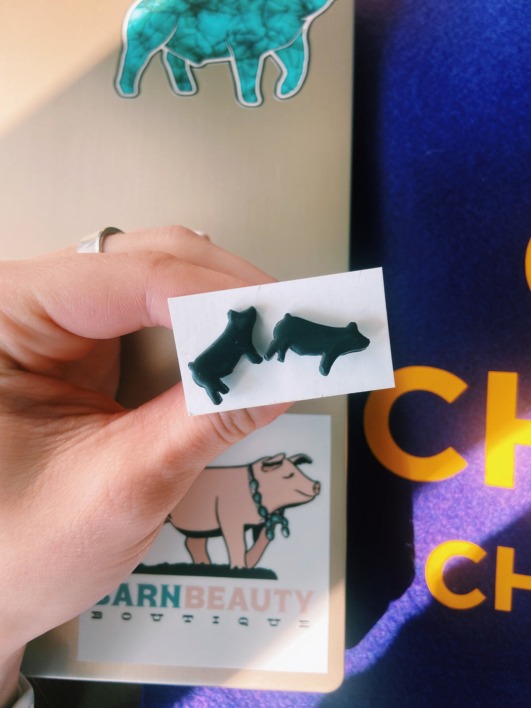 Black Pig Clay Stud Earrings