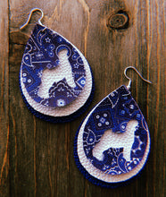 Load image into Gallery viewer, Blue Paisley Goat Teardrop Shaped Earrings
