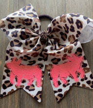 Load image into Gallery viewer, Cheetah &amp; Sparkly Coral Pig Hair Tie Bow
