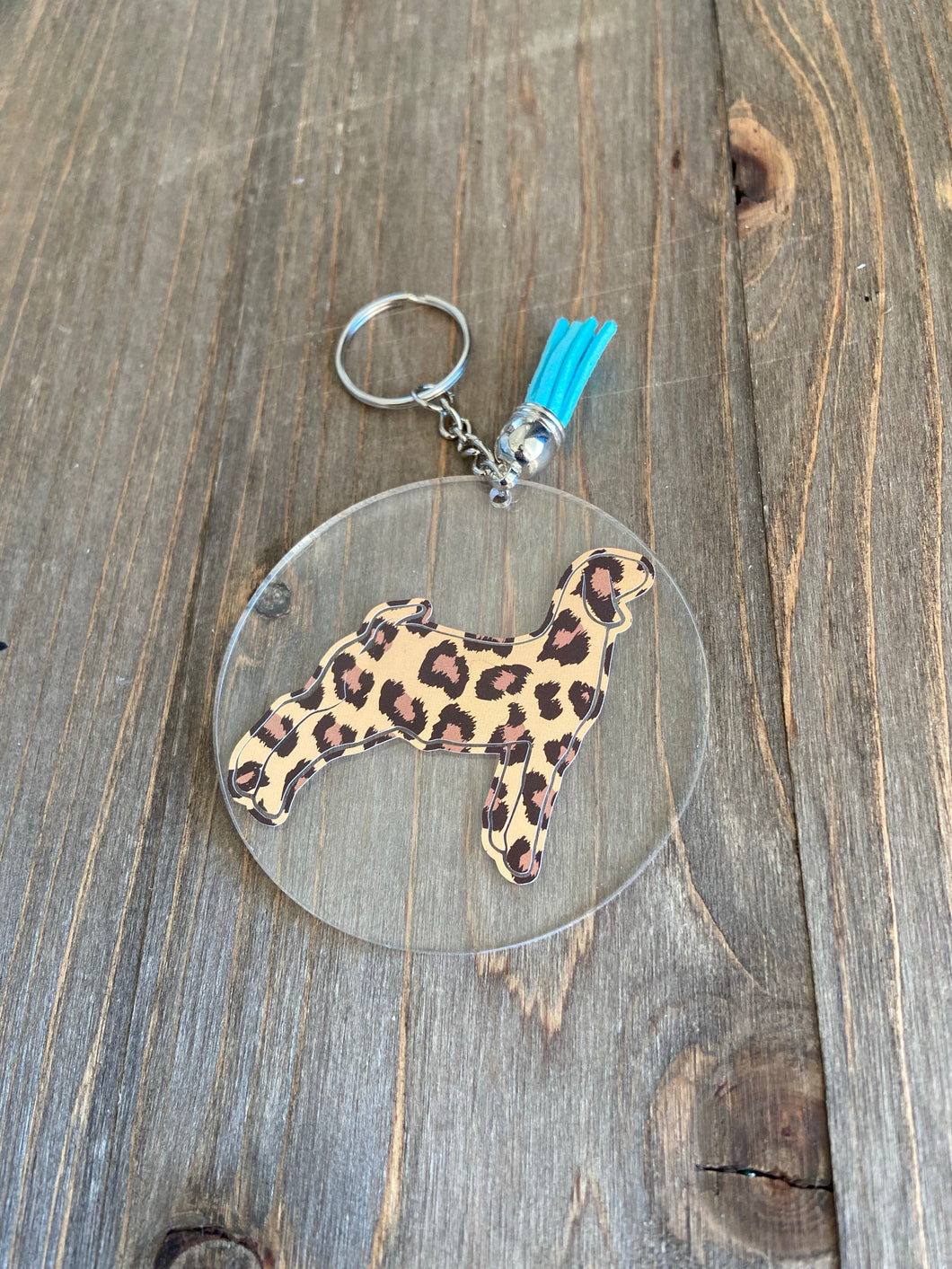 Brown Cheetah Print Goat Circle Keychain