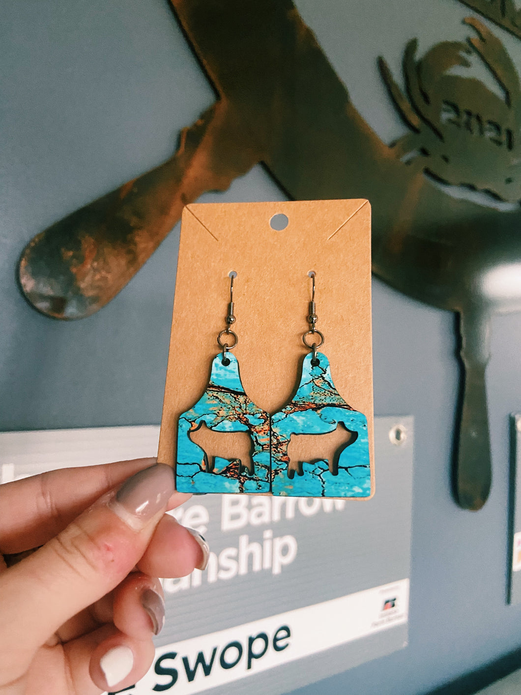 Turquoise Marble Pig Earrings