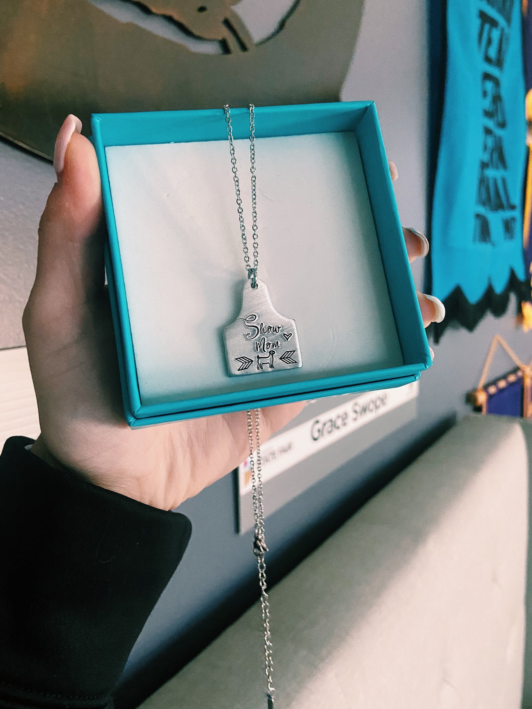 Show Mom Goat Ear Tag Necklace