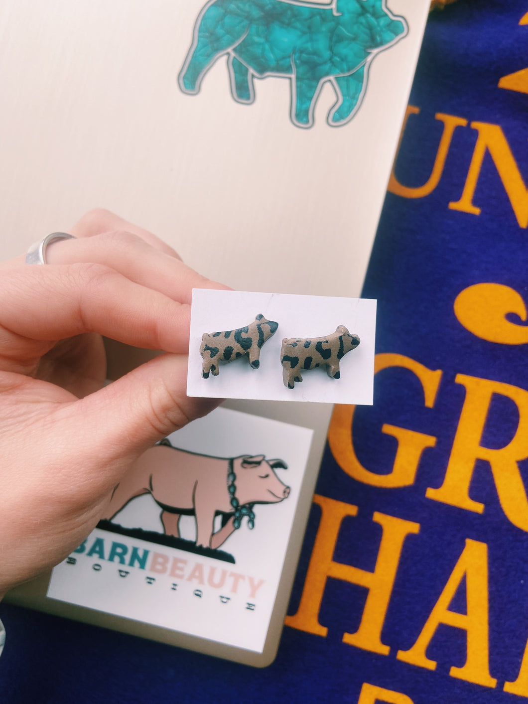 Cheetah Print Pig Clay Stud Earrings