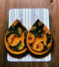 Load image into Gallery viewer, Black Sunflower Goat Teardrop Shaped Earrings
