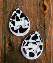 Load image into Gallery viewer, Black &amp; White Cow Print Lamb Teardrop Shaped Earrings
