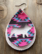 Load image into Gallery viewer, Vibrant Blue, Hot Pink &amp; Dark Brown Aztec Pig Teardrop Shaped Earrings
