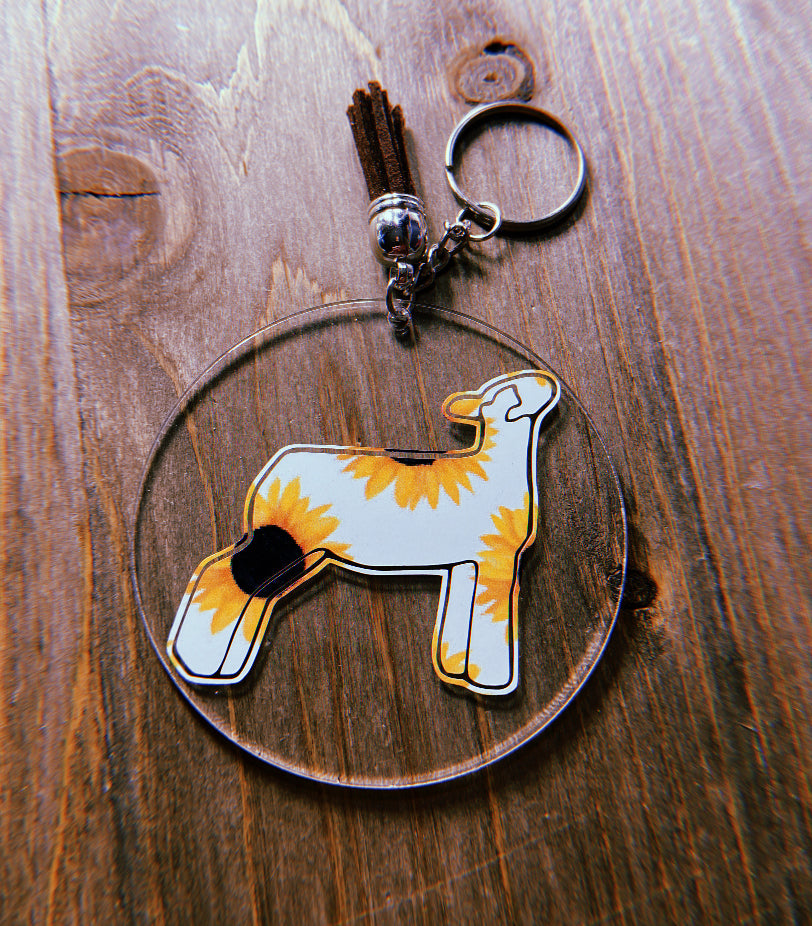 Sunflower Lamb Clear Circle Keychain