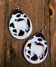 Load image into Gallery viewer, Black &amp; White Cow Print Cow Teardrop Shaped Earrings
