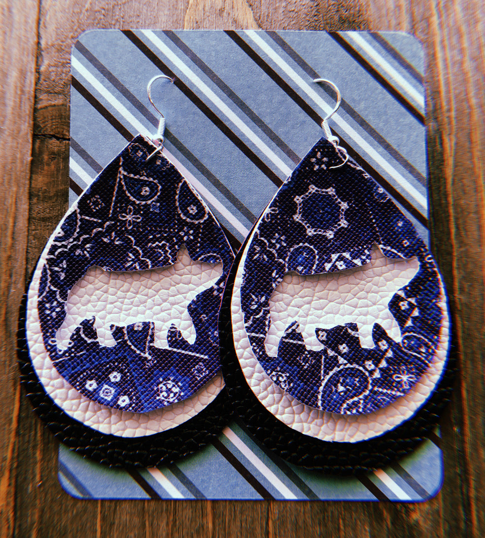 Blue Paisley Pig Teardrop Shaped Earrings