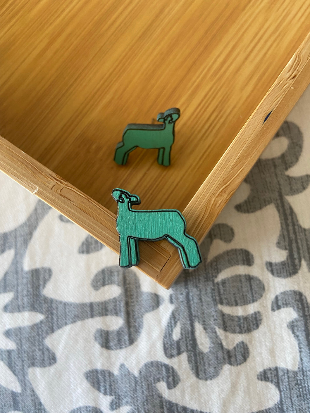 Turquoise Lamb Wooden Stud Earrings