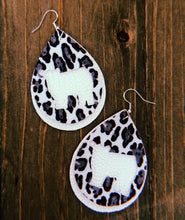 Load image into Gallery viewer, Black, Grey, &amp; White Cheetah Print Cow Teardrop Shaped Earrings
