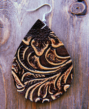 Load image into Gallery viewer, Dark Chocolate Brown With Light Tan Accent Stamped/Textured Earrings

