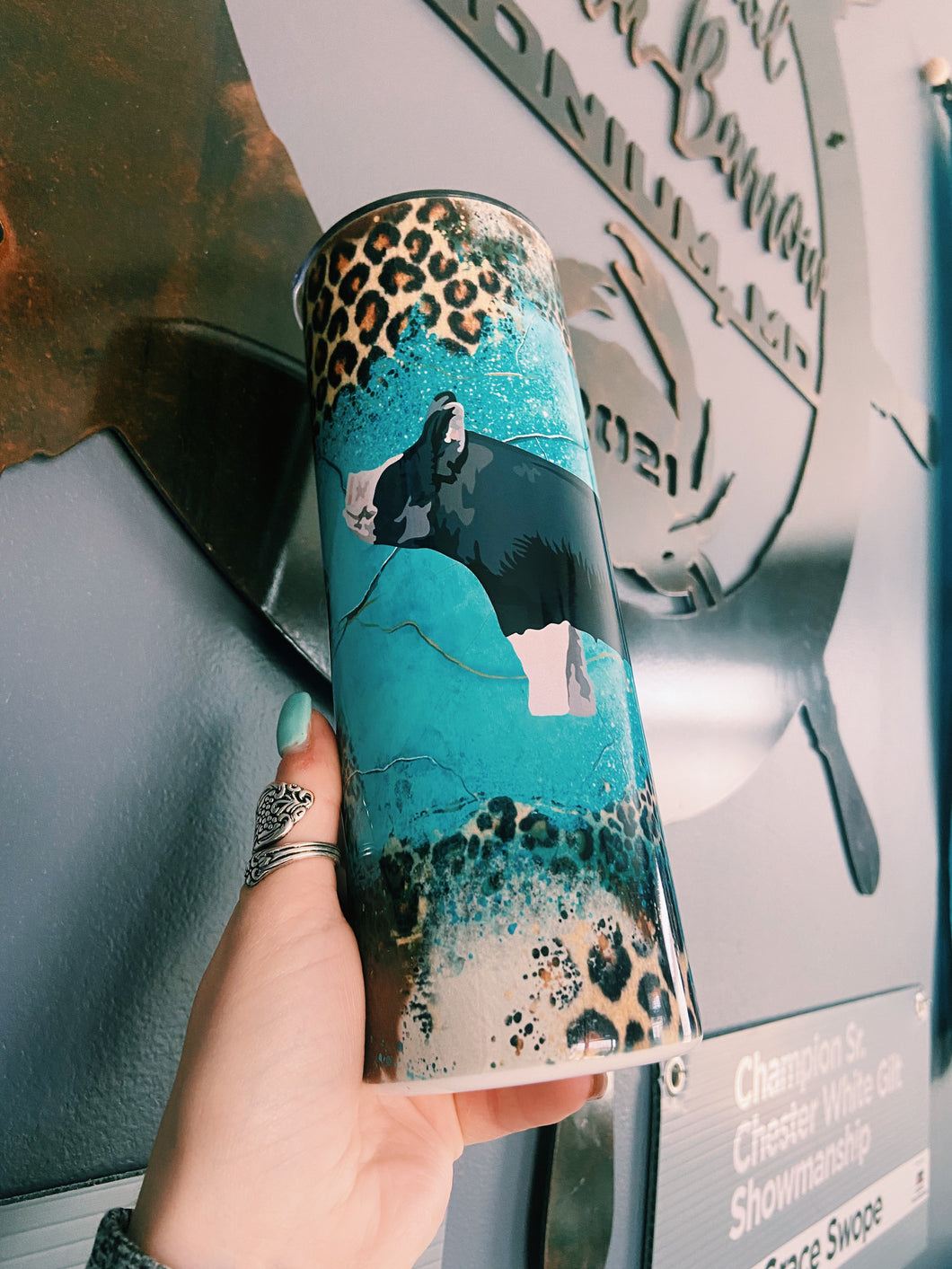 Distressed Cheetah Print & Turquoise Berk Tumbler