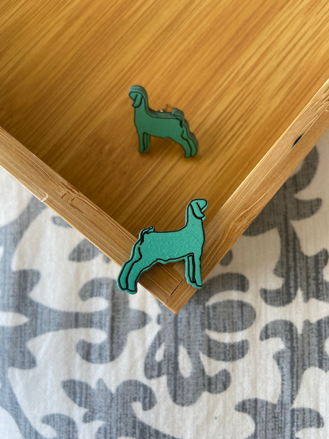 Turquoise Goat Wooden Stud Earrings