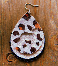 Load image into Gallery viewer, White Cheetah Print Lamb Teardrop Shaped Earrings
