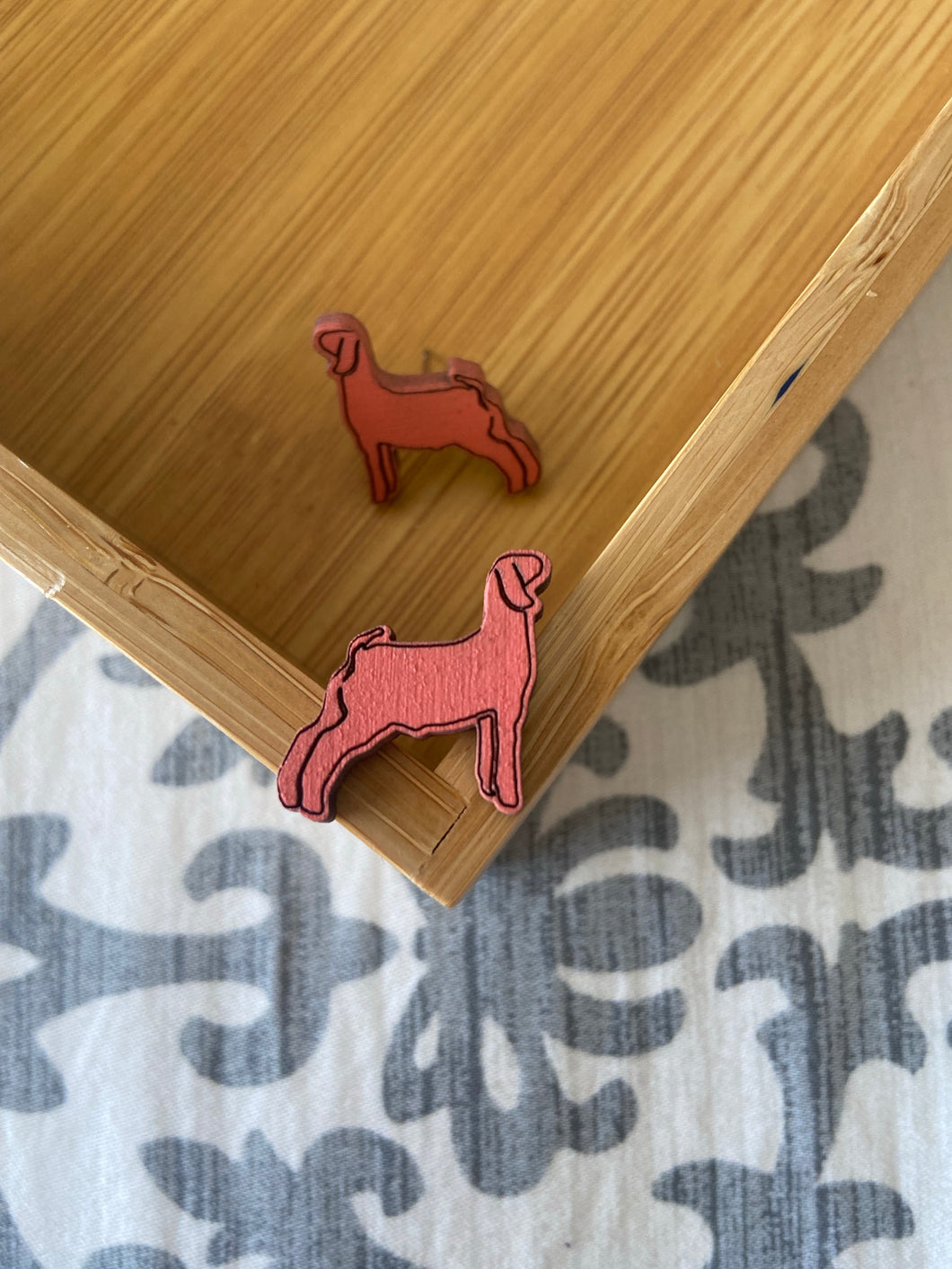 Peach Goat Wooden Stud Earrings