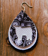 Load image into Gallery viewer, Black &amp; White Paisley Cow Teardrop Shaped Earrings
