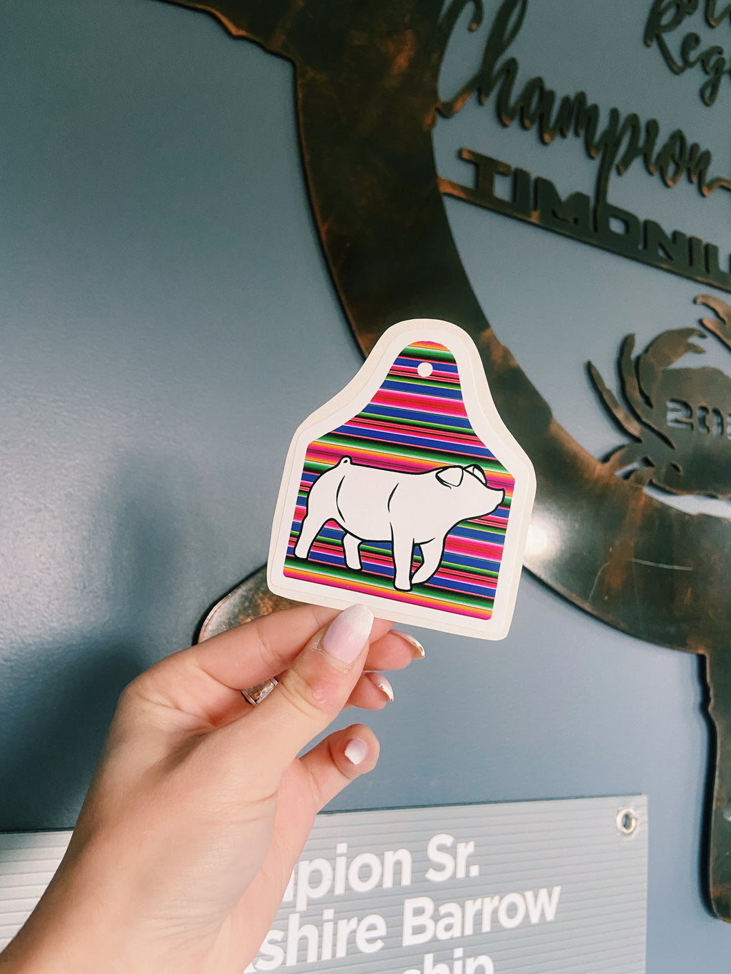 Serape Pig Ear Tag Sticker