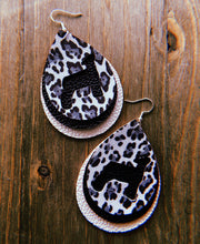 Load image into Gallery viewer, Black, Grey, &amp; White Cheetah Print Lamb Teardrop Shaped Earrings
