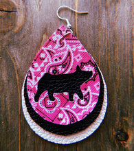 Load image into Gallery viewer, Pink Paisley Pig Teardrop Shaped Earrings
