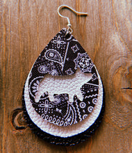 Load image into Gallery viewer, Black &amp; White Paisley Pig Teardrop Shaped Earrings
