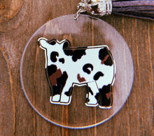 Load image into Gallery viewer, Crazy Zoo Print Cow Clear Circle Keychain
